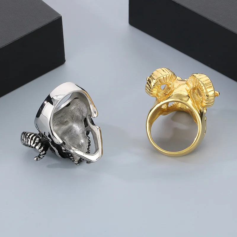 Vintage Gothic Stainless Steel Goat Skull Rings Men