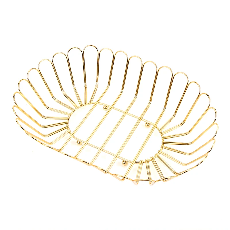 New Design Gold Wire Fruit Basket Metal Iron Food Fruit Storage Basket In Bright Golden