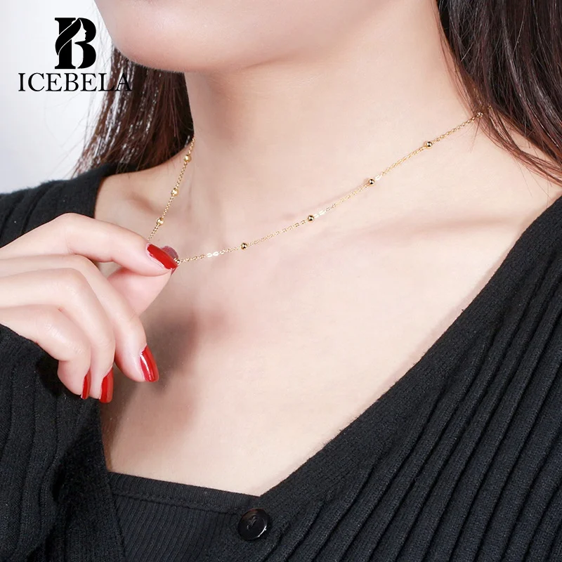 ICEBELA Italian 925 Sterling Silver Chains Jewelry Set Hip Hop 14k Gold 1.4mm Ball Bead Cable Link Chain Necklace For Women