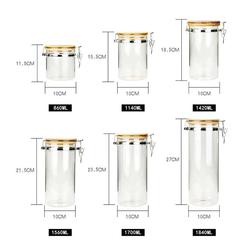 Wholesale Sealed Storage Glass Canister Airtight Storage Jar with Bamboo Lid Kitchen Pantry Container for Spaghetti Pasta