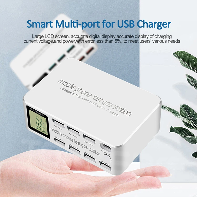 
8 Ports 100W USB-C PD QC3.0 Smart Charger Multi Ports Mobile Phone Charger Laptop Desktop Fast Charger 