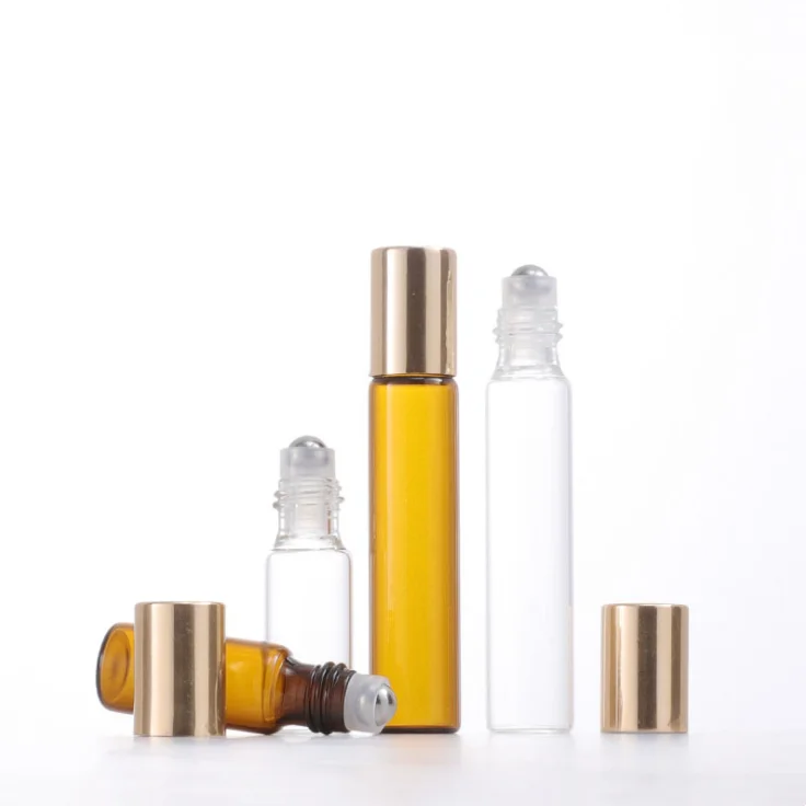 Hotsale Mini Small Travel Packaging 3ml 5ml 10ml Gold Silver Screw Cap Essential Oil Roller Glass Roll on Perfume Bottle