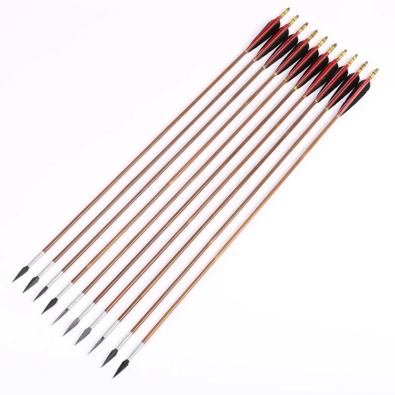 wooden arrow with turkey feather for traditional archery bow hunting and shooting