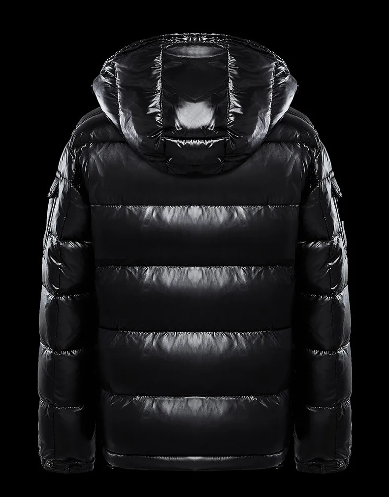 Hot Sales New Arrival Warm Shiny 90% White Eiderdown Black Gloss Large Size Down Jacket Hooded Thickened Short Puffer Jacket Men