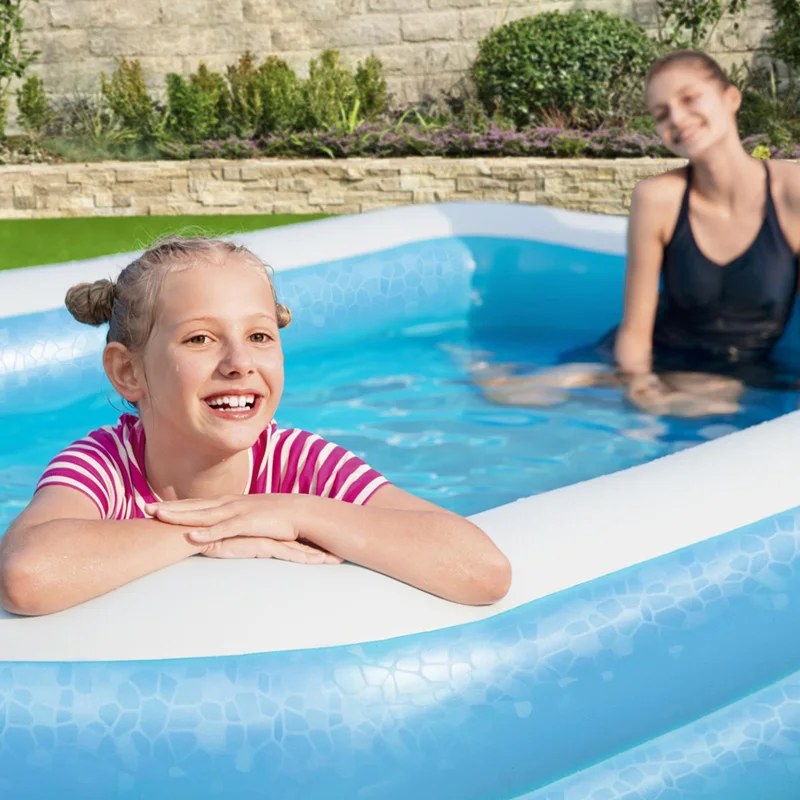 Bestway 54150 Factory Price 3.05m x 1.83m x 46cm Two ring Rectangular Inflatable Family Pool