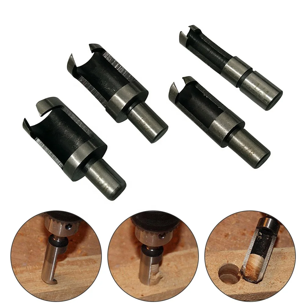 Carbon steel barrel type cork drill four piece set of drill bit take round wood tenon cork cutter hole opener woodworking drill