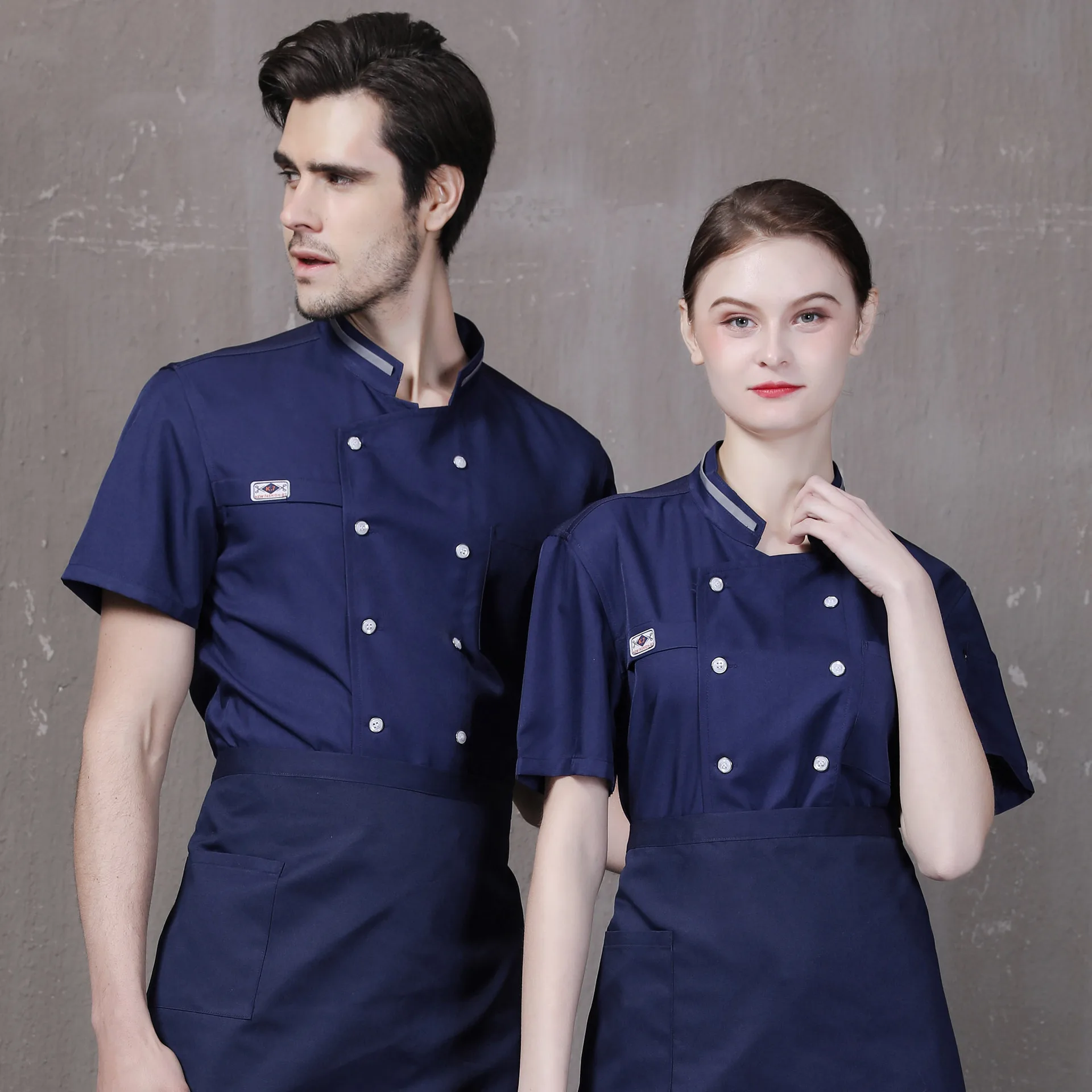 2020 Unisex Short Sleeves Double-Breasted Hotel Kitchen Restaurant Uniform Cook Chef Jacket Coat