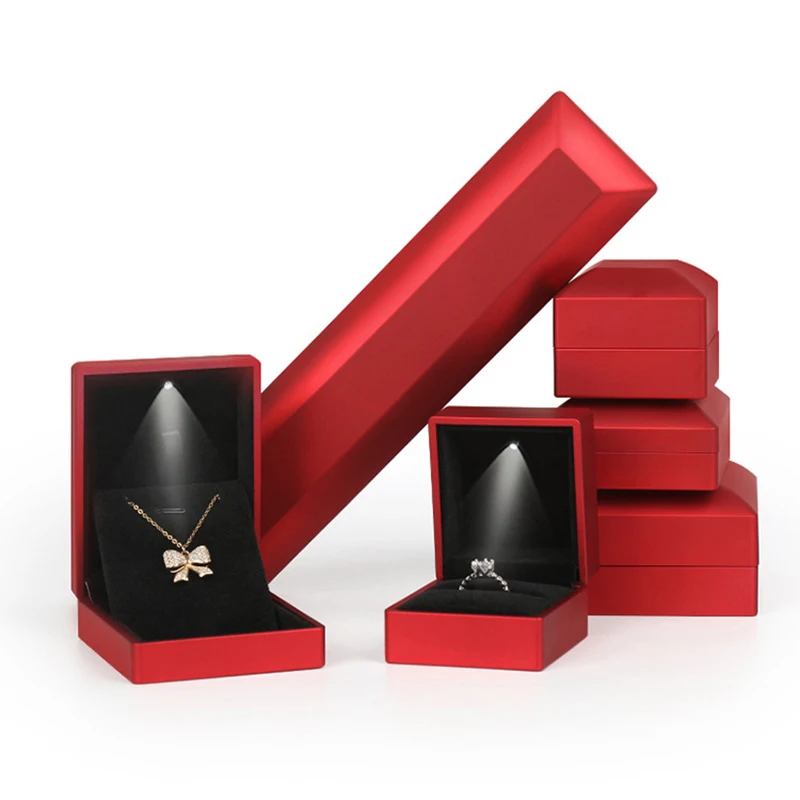 Wholesale Luxury Leather Velvet Jewelry Accessories Box With LED Light Custom Necklace Jewelry Packaging Paper Box With Logo