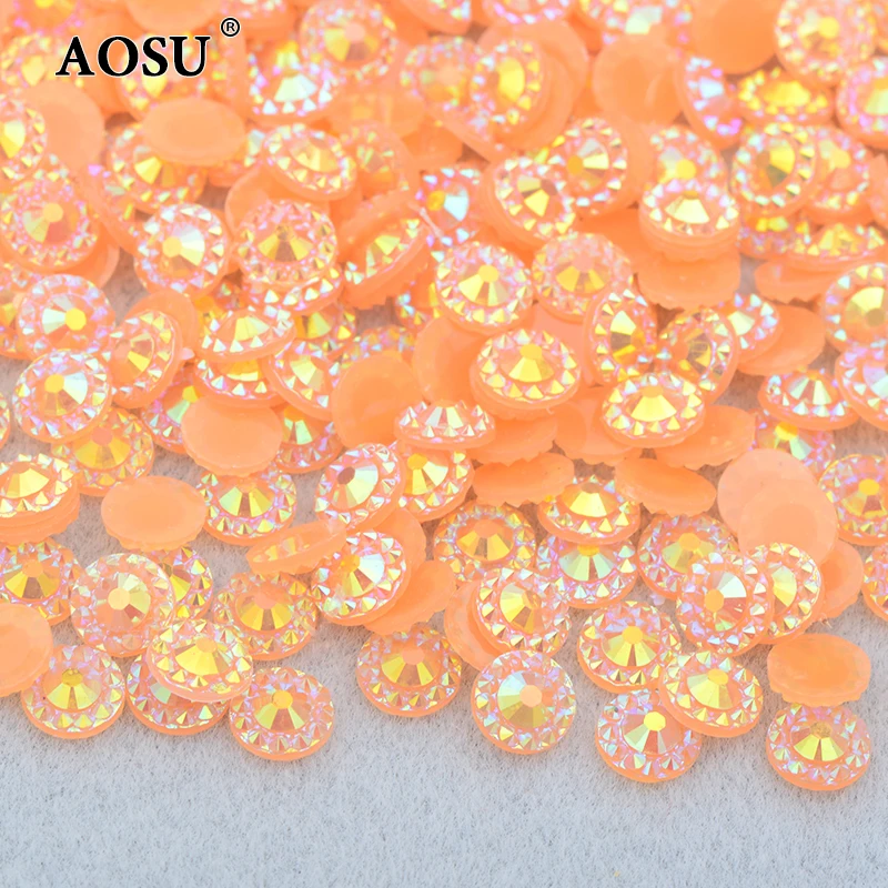 AOSU Wholesale 4mm 5mm 6mm Jelly Red AB Crystals Flatback Round Strass Flower Resin Rhinestone For Dress
