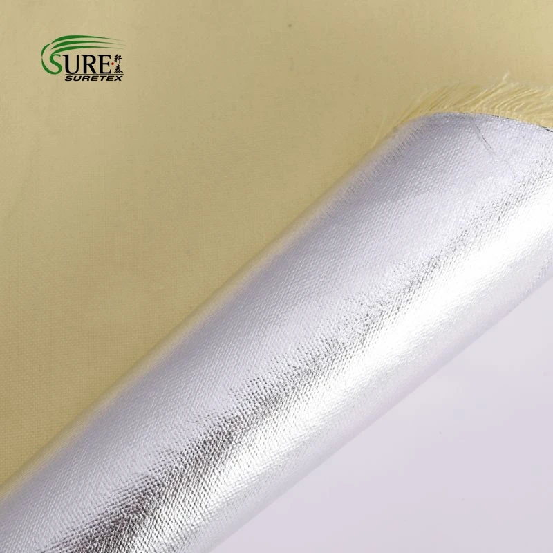 Anti Thermal Radiation Fire Proof 410gsm Customizable Aluminum Coated Aramid Fabrics Aluminum Foil Woven Protective Fabric