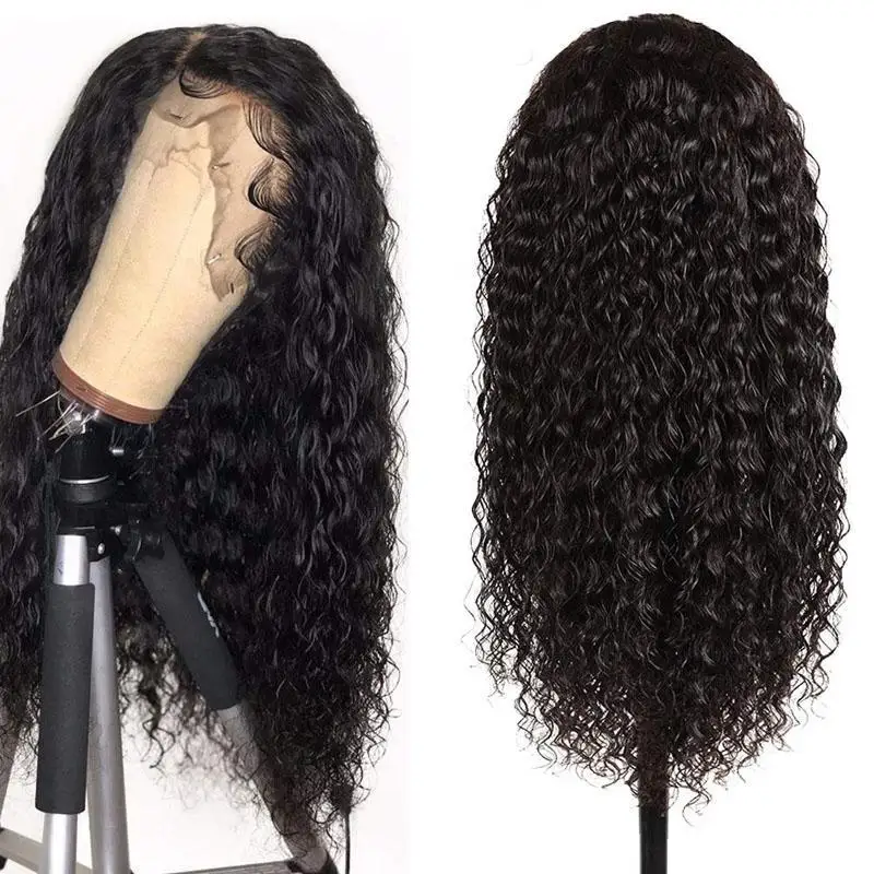 100% Human Hair  Unprocessed  Full Cuticle Aligned Brazilian Hair Water Wave Swiss Lace Frontal Wig