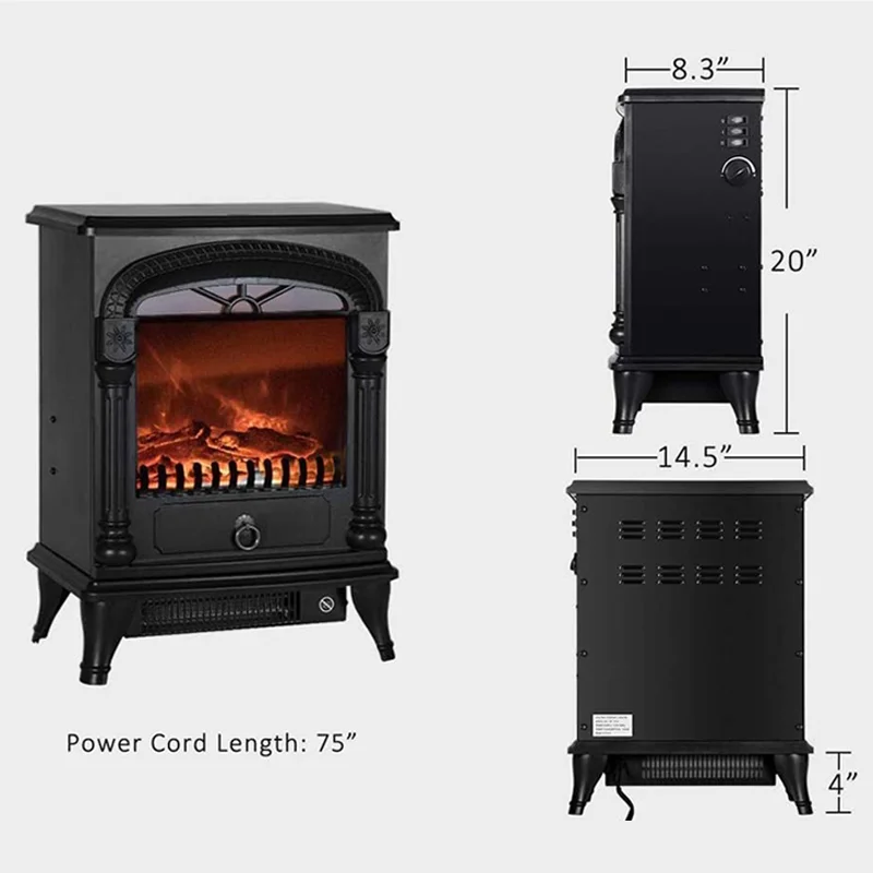 2000W Electric Fire Stove Heater Fireplace with 3D Realistic Flame