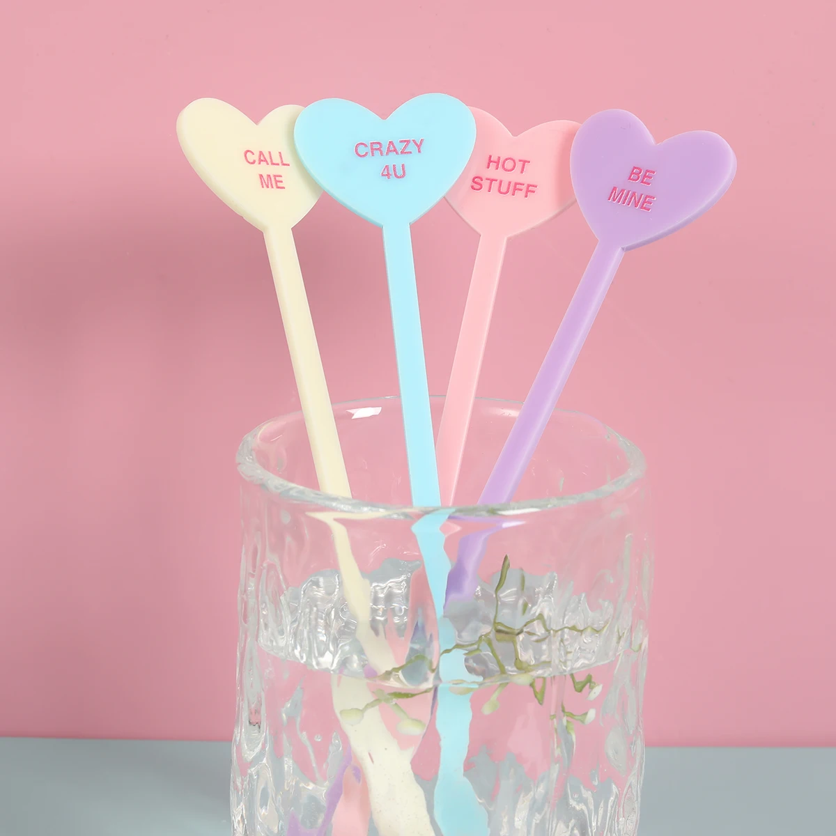 personalized acrylic 4 pieces per set pink cute heart coffee stir stick party accessories