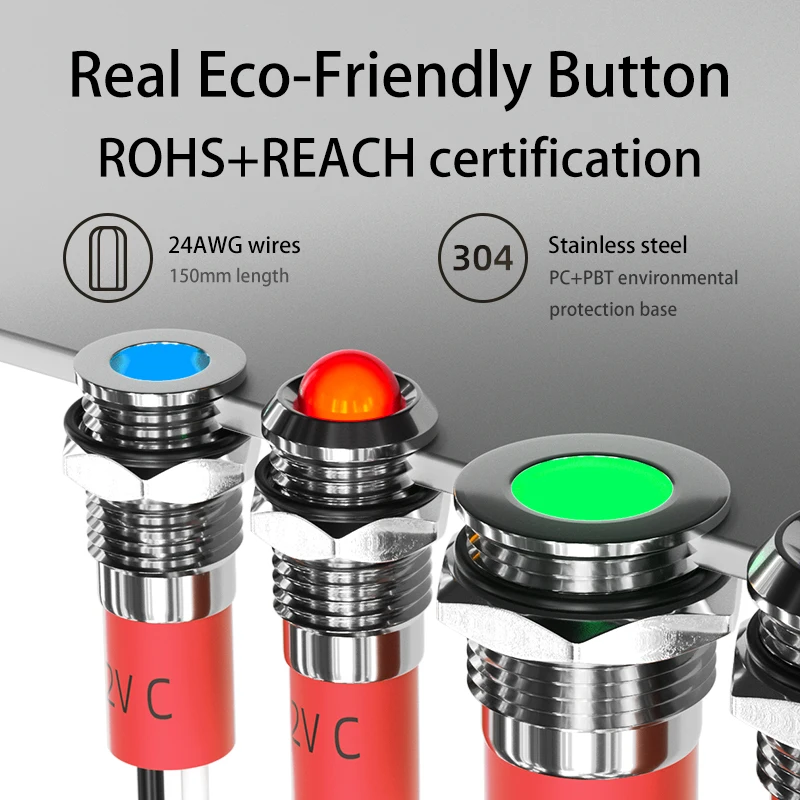 ip67 6mm domed head stainless steel metal indicator lamp led pilot light 120v 24v with wire