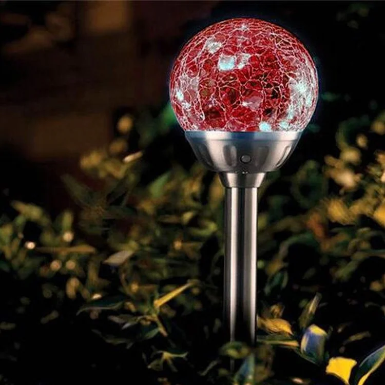 Newish dia8xH38cm IP65 weatherproof glass crack ball stainless steel solar powered street light ground led stake for home garden