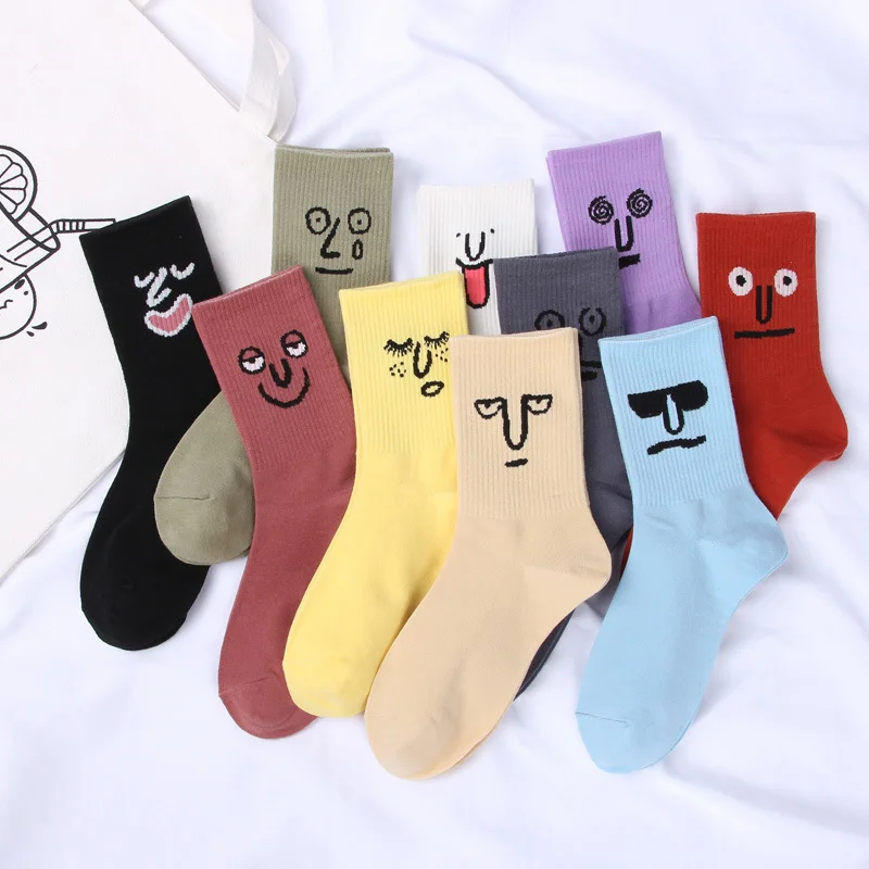HF Women High Quality Comfortable Funny emoticon print Cotton ladies long Socks stocking