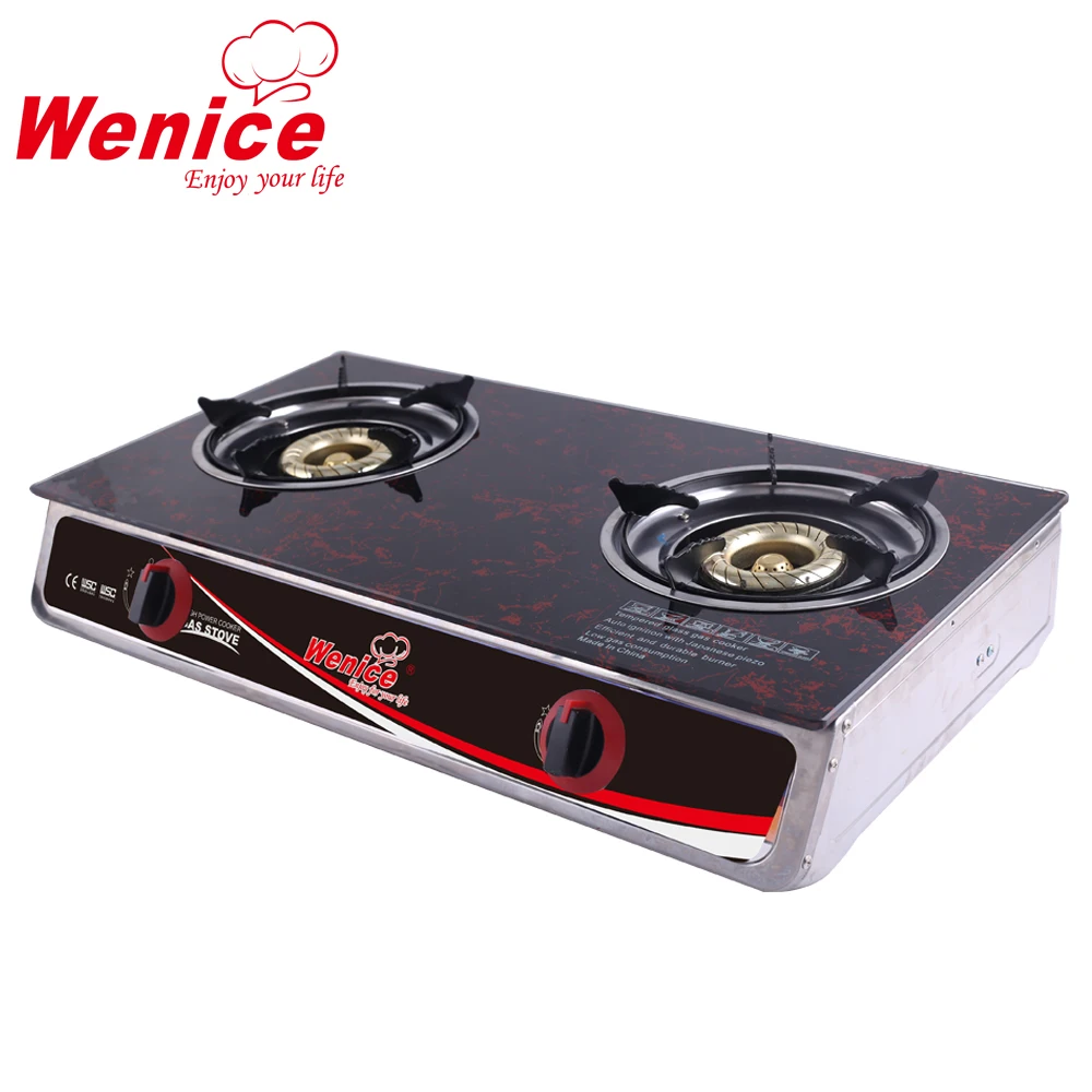 New model tempered glass gas stove   2 cast iron burner