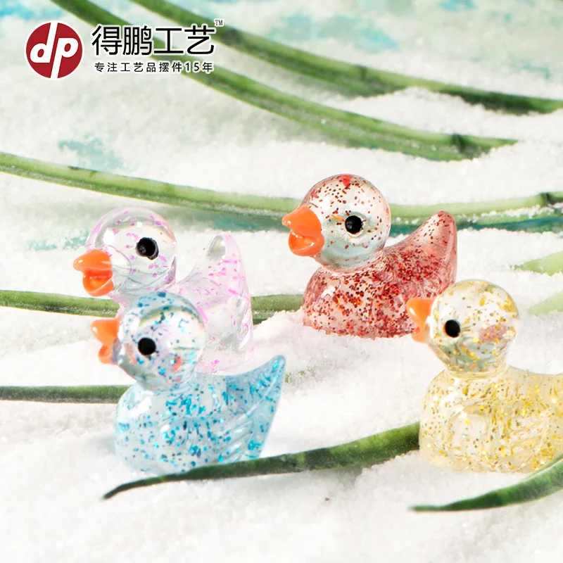 Depeng Landscape Cartoon Cute Shiny Duckling Resin Ornaments Garden Fish tank Landscaping Decorations