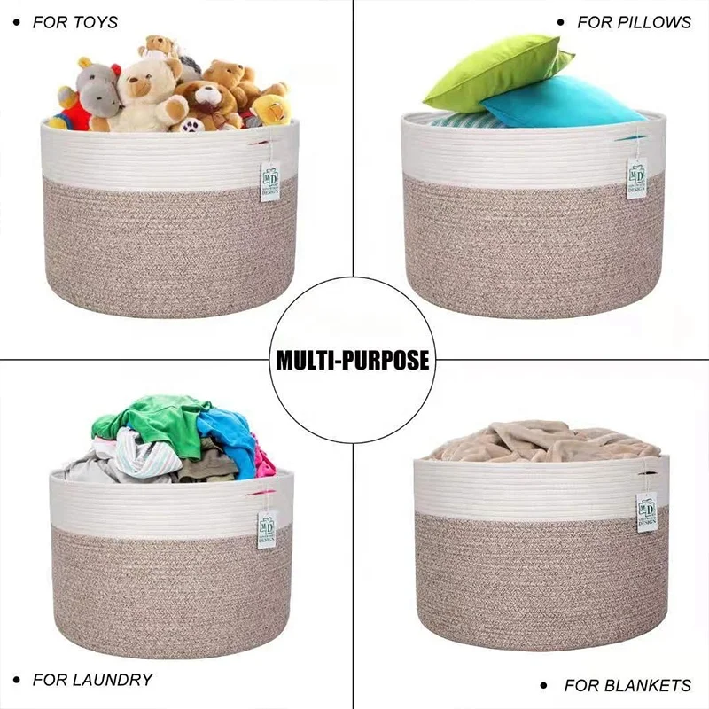 Factory Direct Sale 100% Natural Cotton Rope Extra Large Cotton Rope Woven Storage Basket Baby Laundry Basket
