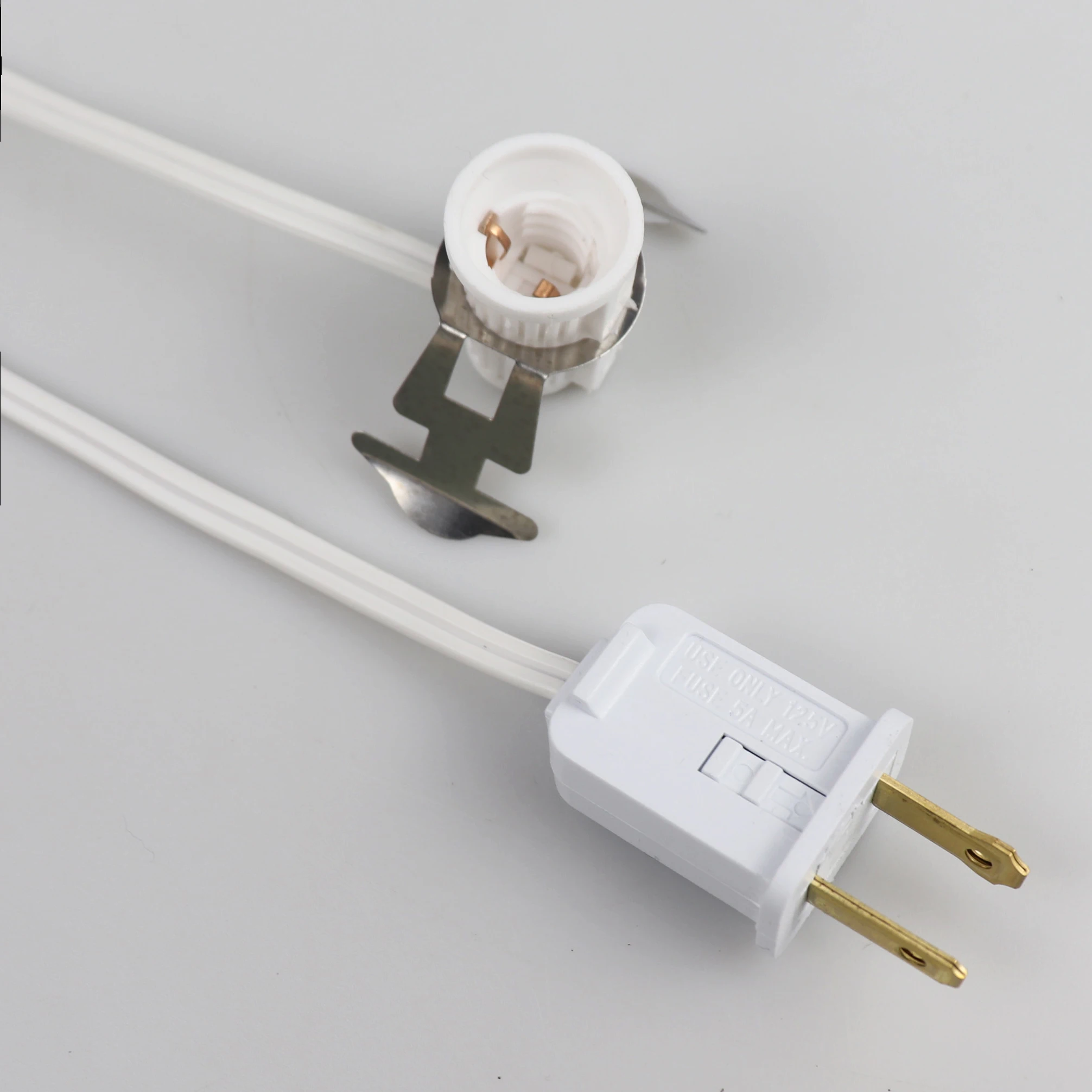 american us fused 2 pin plug E12 salt lamp with spring clips SPT-1 20awg power cords