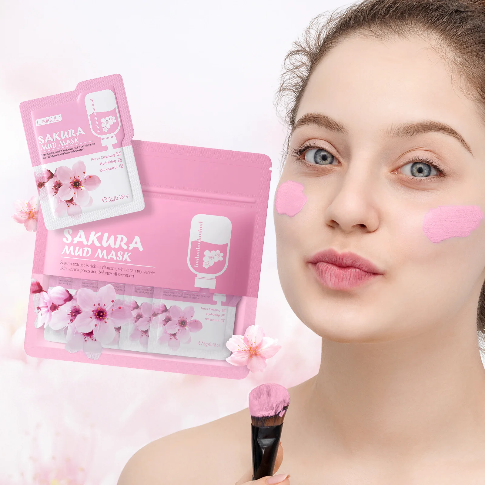 Hot Sakura Clay Mask For Face Deeply Cleansing Moisturizing Oil-control Anti-aging Anti-wrinkle Pink Mud Mask Facial Skin Care