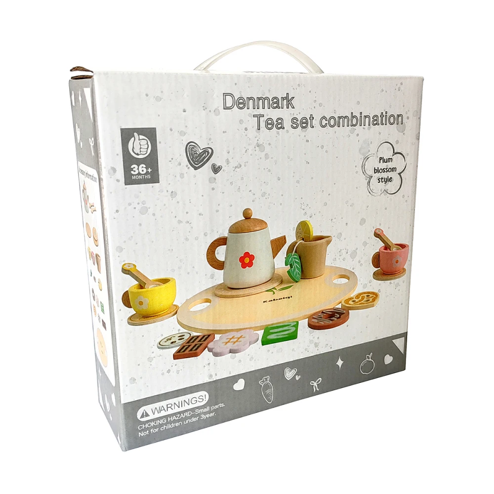 Wooden Tea Set for Little Girls Pretend Play Toy Kitchen Accessories Set for Kids Montessori Tea Time Party Food Toys