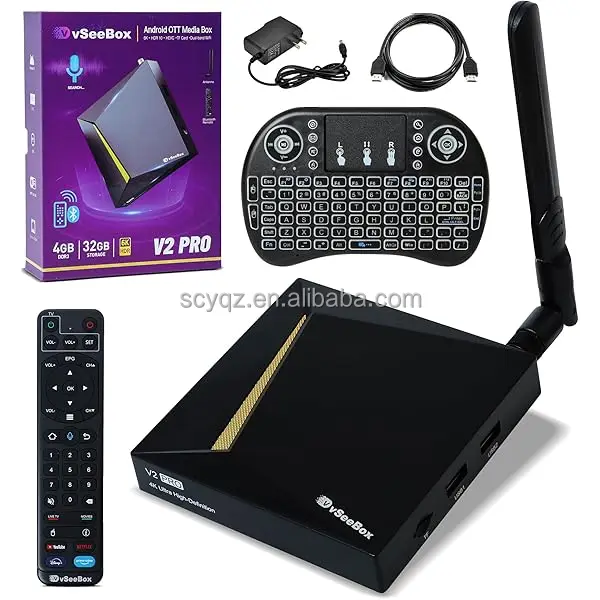 VSeeBox V3 Pro 2024 Android V4 TV Box с голосовым пультом дистанционного управления мини-клавиатурой подсветкой и кабелем 8K (4 ГБ оперативной памяти + 32 ROM)
