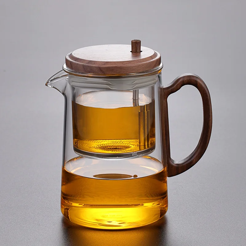 Large Capacity 600ml High Borosilicate Glass Teapot Wooden Handle Magical Heat Resistant Water Separation Inner Coffee Tea Set