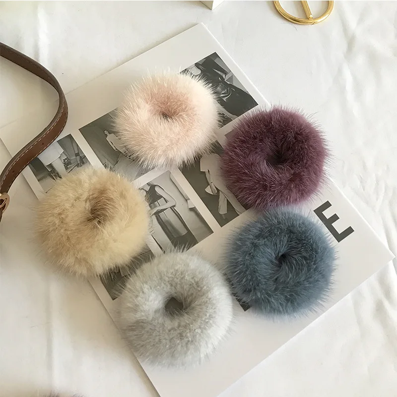 Sweet Mink Fur Hair Bands Lovely Fluffy Hair Rope Contracted Ponytail Bracket
