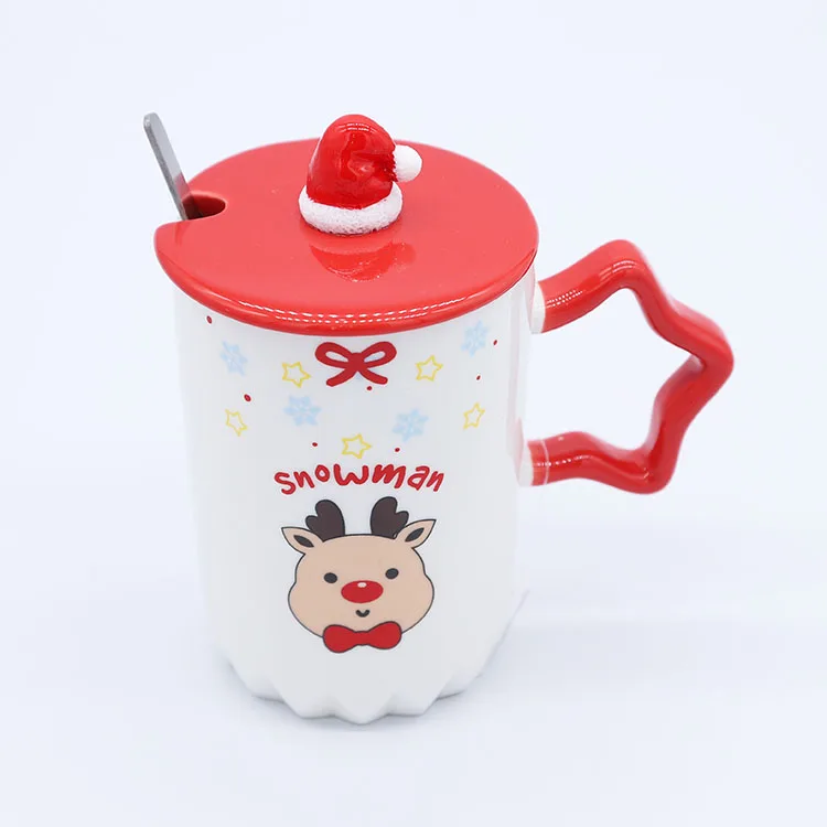 
Creative Christmas porcelain coffee mug 12 oz ceramic mug nordic style ceramic cup mug with red star handle 