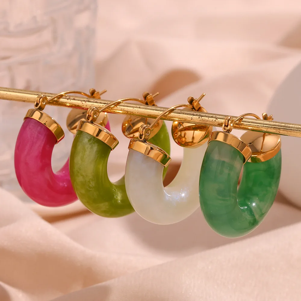 Vintage 18K Gold Plated C Shape Acrylic Earring Tarnish Free Stainless Steel Clear Acrylic Resin Earrings Women