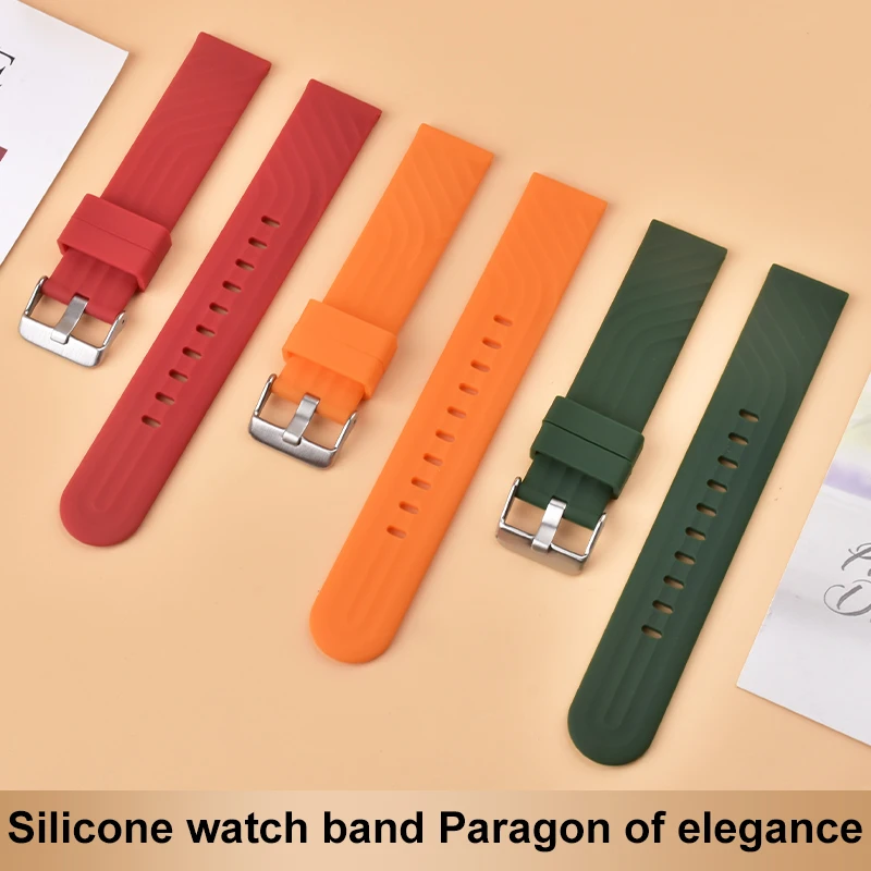 Fashion 2024 In Stock 18/20/22mm Water Sweat Resistant Silicone Band Soft Comfortable Wristwatch Band