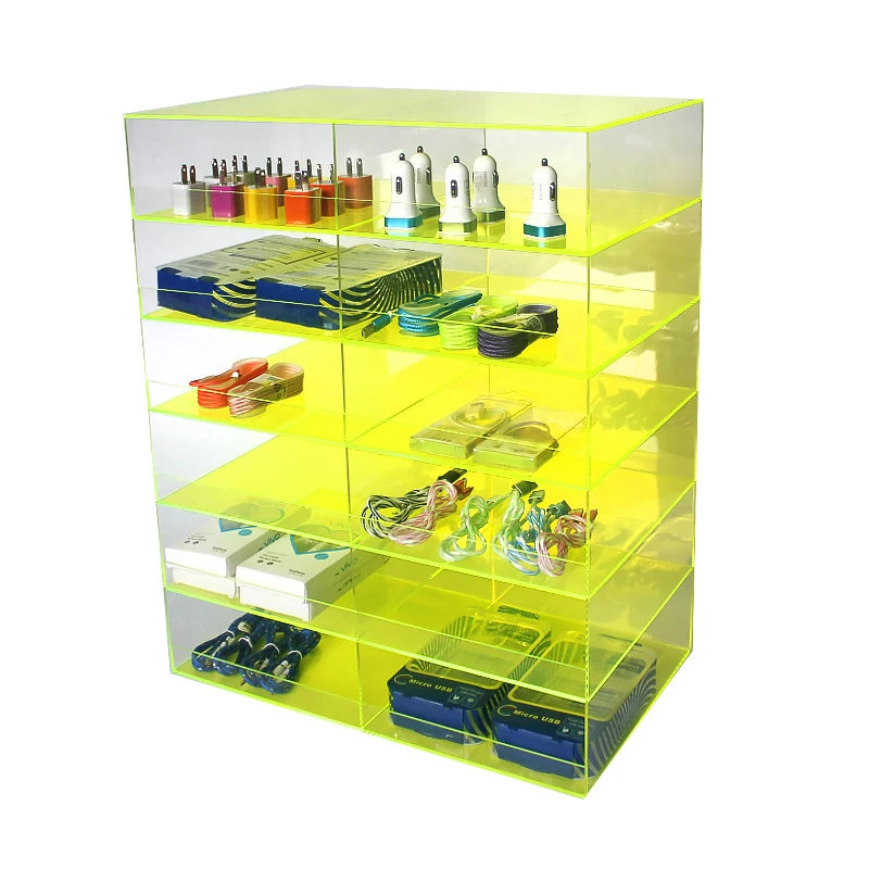 Customized pmma acrylic car wall charger usb cable table counter display acrylic accessories display stand