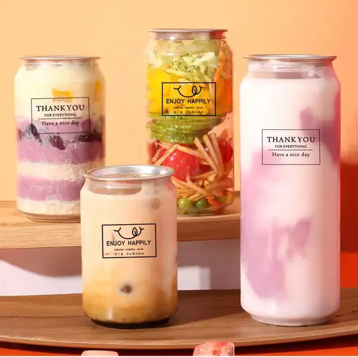 Custom 500ml Clear Plastic Pet Pop Soda Can  Empty Beer Cake milk tea drinking juice Beverage Cup Bottle for Ice Cream Coffee