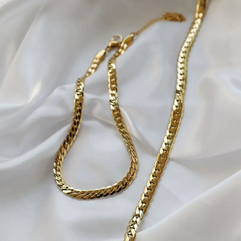 Fashion jewelry 24k Gold Plated Chunky Cuban Chain Statement Stainless Steel Gold  Chain Necklace for Men and Women