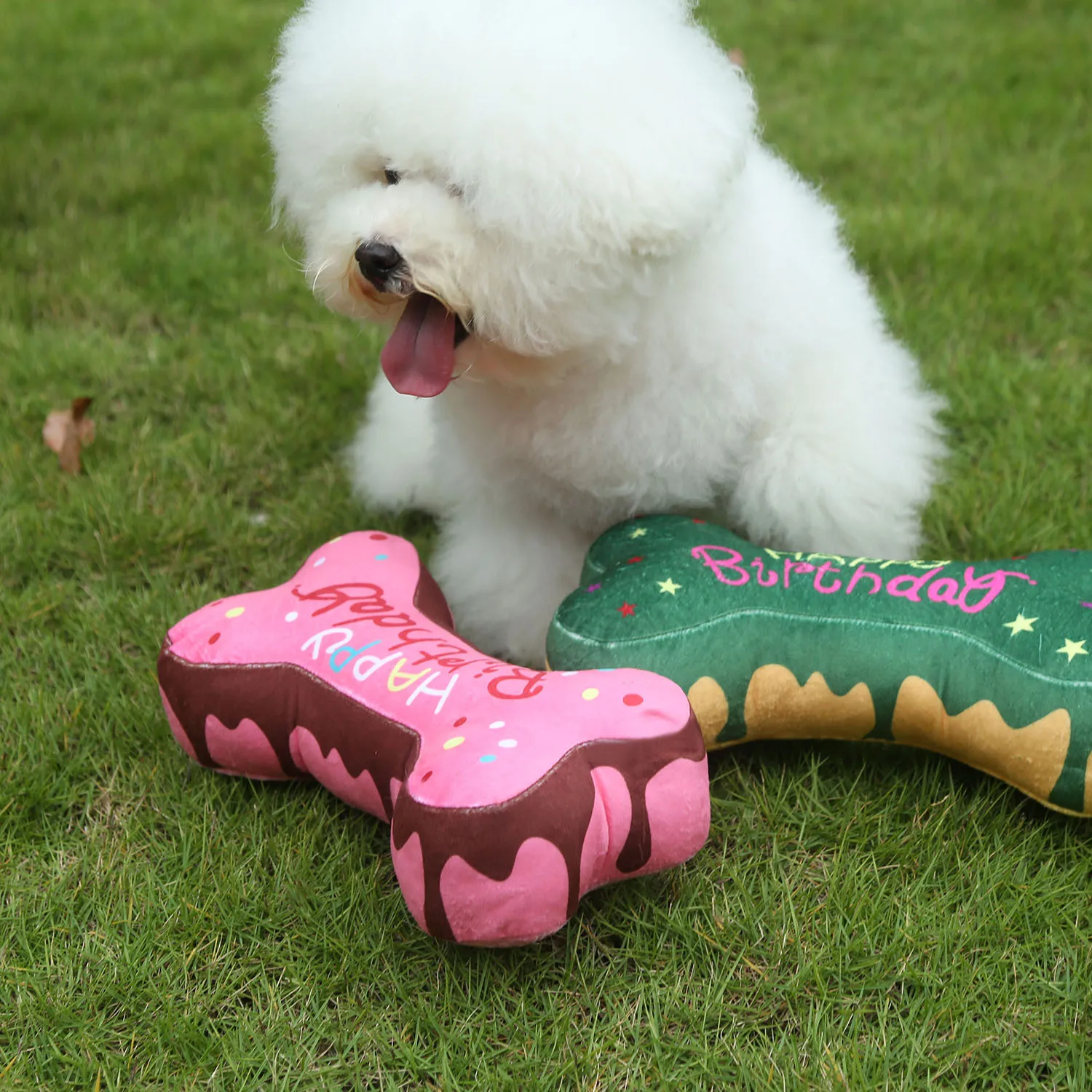 Wholesale Dog and Cat Bone Shape Birthday Cake Gift Pet Supplies Squeak Toy Molar Teeth Stuffed Plush Toy