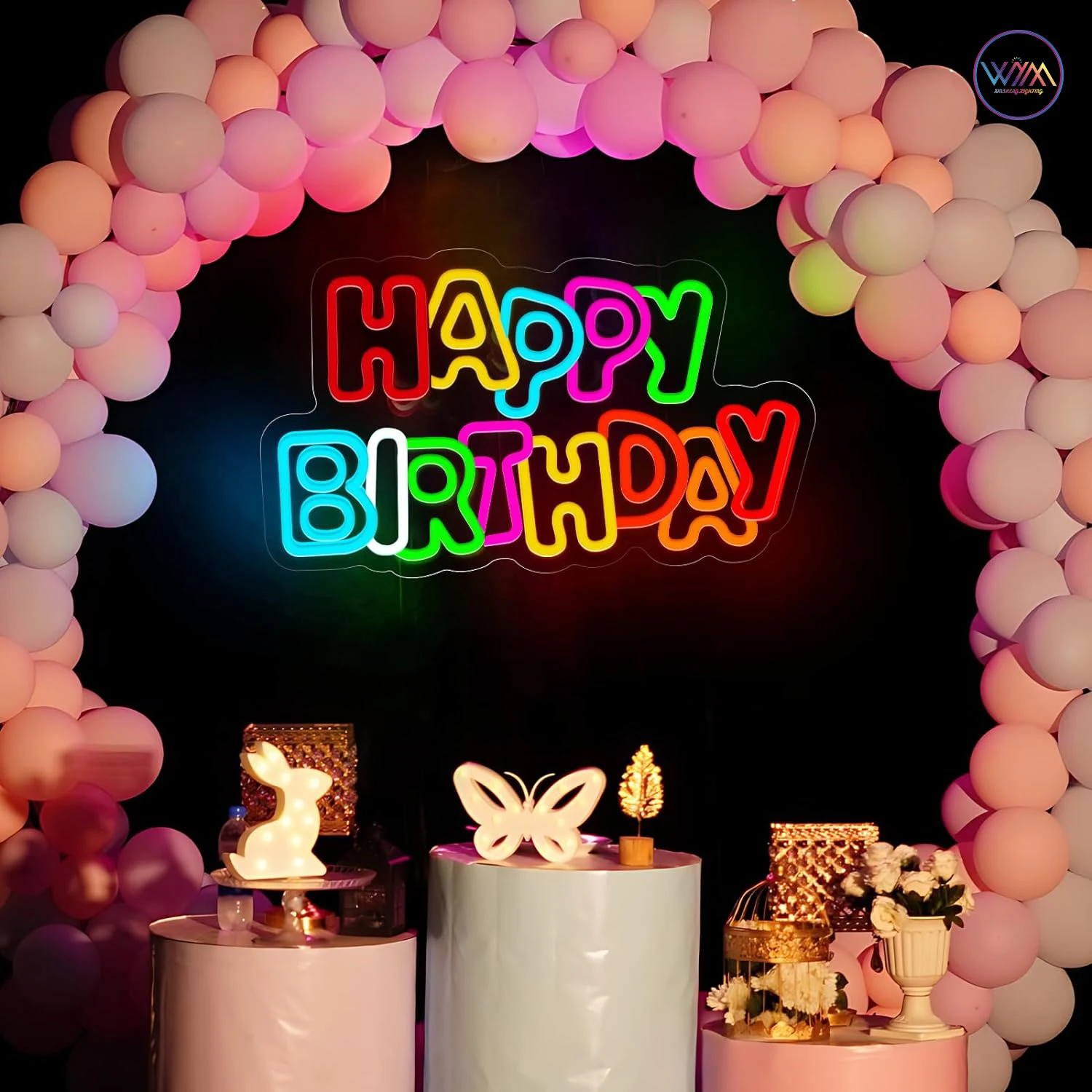 High Quality Custom Size and Color Happybirthday Neon Signs Artisan Crafted Glass Tube with LED Light Source for Hotels
