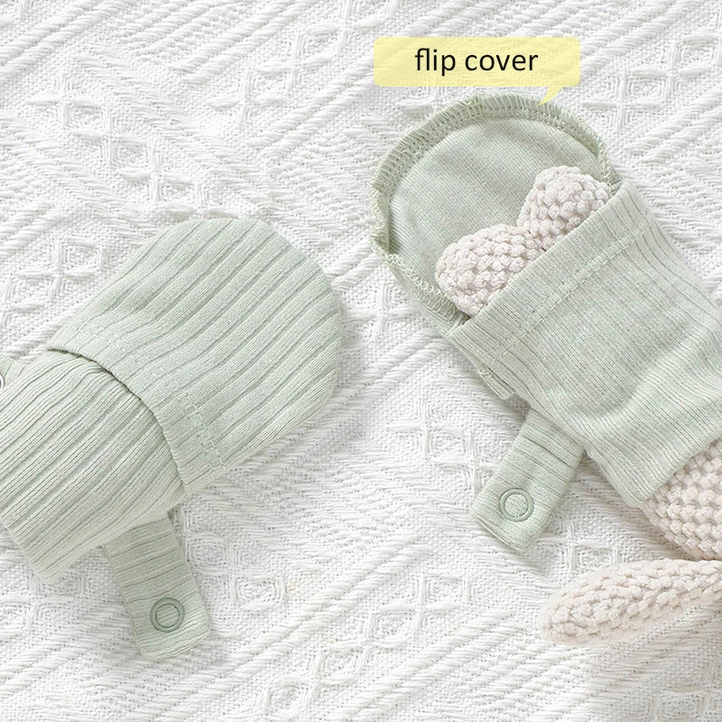 Cute Soft And Warm Solid Color Adjustable Snaps Flip Cover Baby Mittens