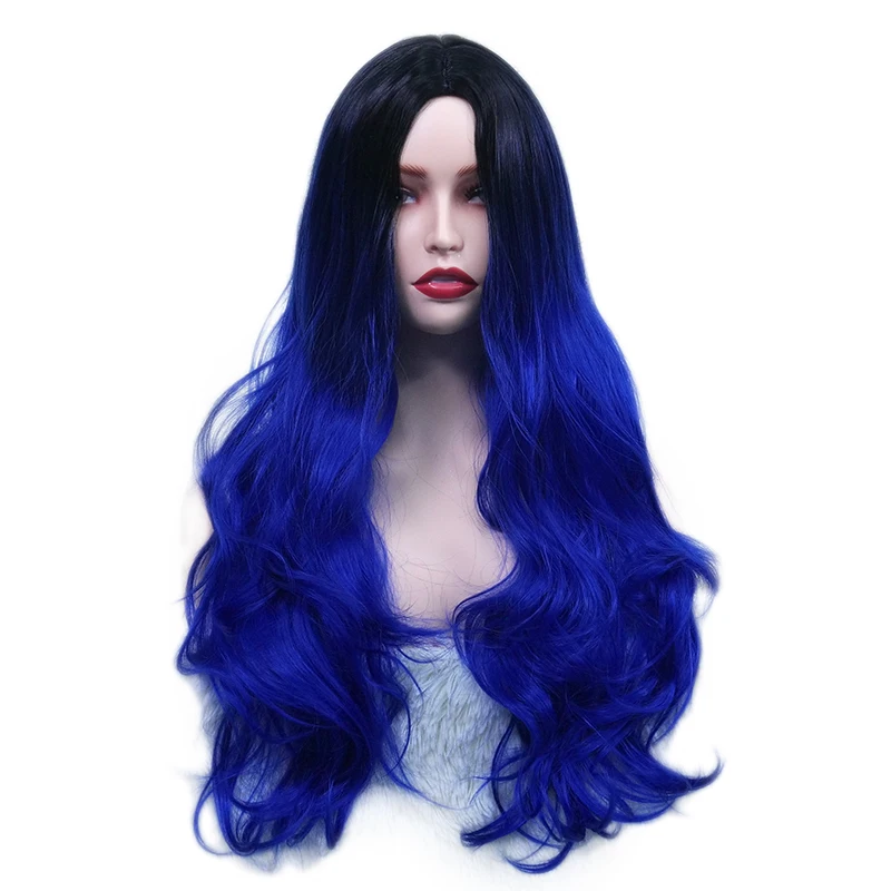 
Длинные волнистые синтетические парики черные синие свободные волнистые средней части Повседневный парик термостойкие волоконные вечерние Косплей Полный парик для женщин 