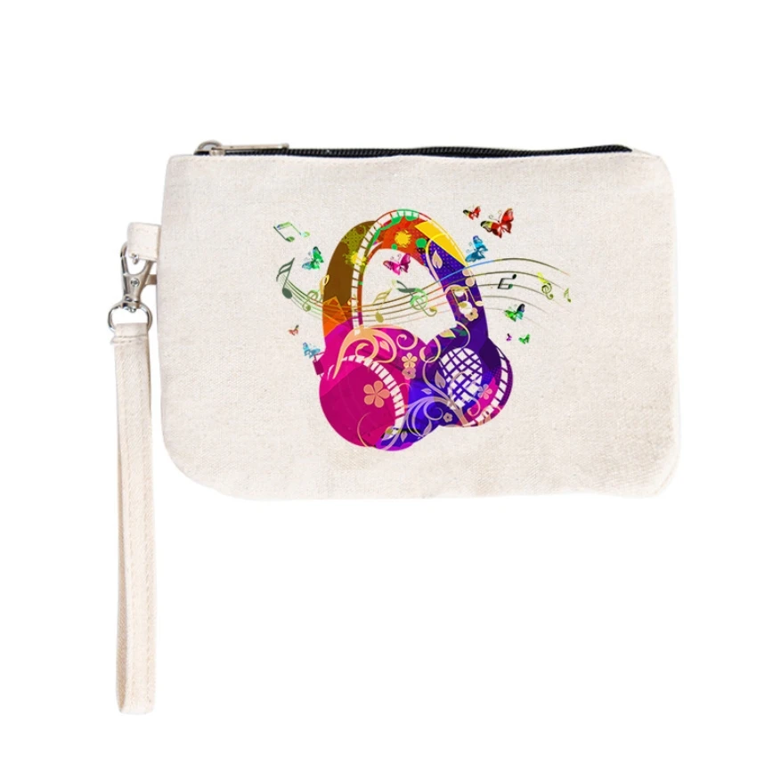 High Quality Waterproof Pouch Portable Canvas Coin Purse Zipper Printed Cosmetic Bags Eco-friendly Cotton Key Bags with Handle