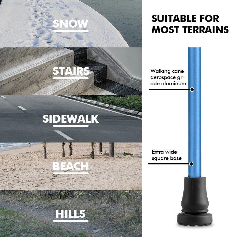 RTS Single Bigger Base Folding Adjustable Aluminum Alloy Walking Stick Cane