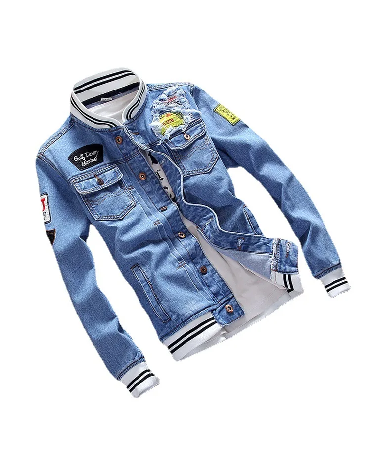 Blue Denim Jacket Men Autumn Fashion Cool Trendy Mens Jean Jackets Casual Coat Outwear Stand Collar Motorcycle Cowboy 2022 (1600603036786)