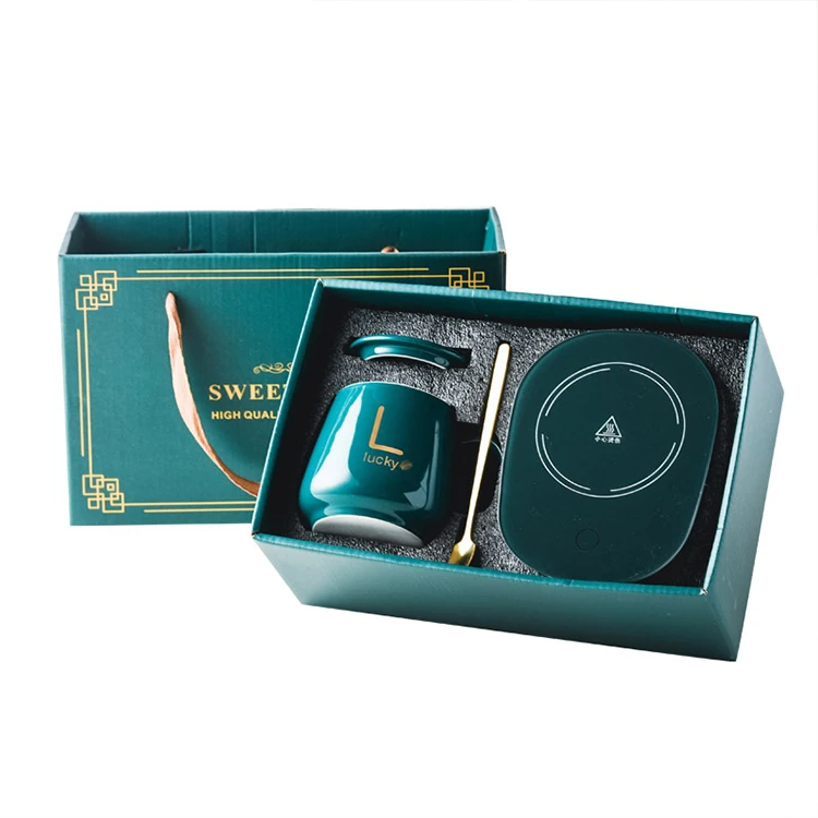 Office Home Cup Gift Set Thermotatic Ceramic mug USB Smart Electric heating  Coffee Mug Warmer Cup Heater mug For Christmas Gift