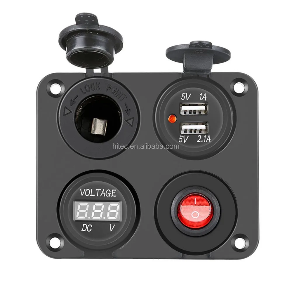 Yacht four hole panel car charger car motorcycle dual USB voltmeter cigarette lighter small switch four in one