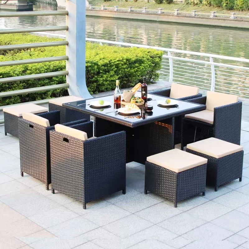 Rattan Outdoor Furniture 11 Sets Disassembly Volume Only 0.7 Cubic with Waterproof Fabric Outdoor Sofa