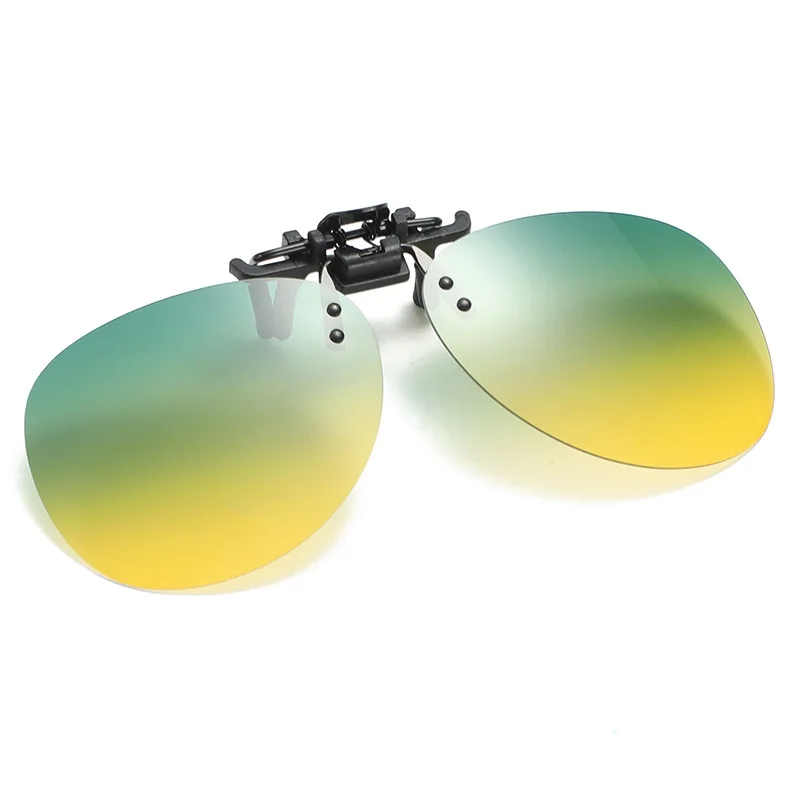 Retro Polarized clip on myopia Glasses yellow Day Night Vision UV400 lens Square/Pilot Flip up sunglasses for men
