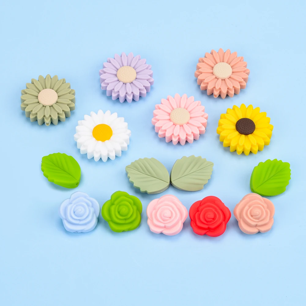Low Moq Wholesale Loose Beads Food Grade Custom Silicone Beads BPA Free Baby Teething Silicone Leaf Beads DIY Keychain Pacifier
