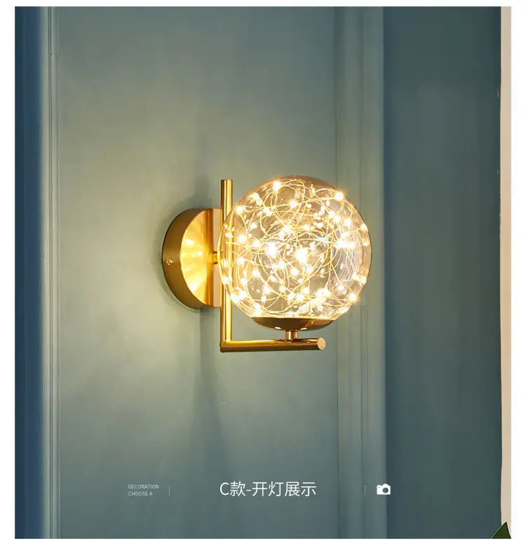 Magic Bean Starry Wall Lamp Bedroom Bedside Lamp Warm Copper Wire Light Luxury Living Room Nordic Aisle Background Wall Lamp Str