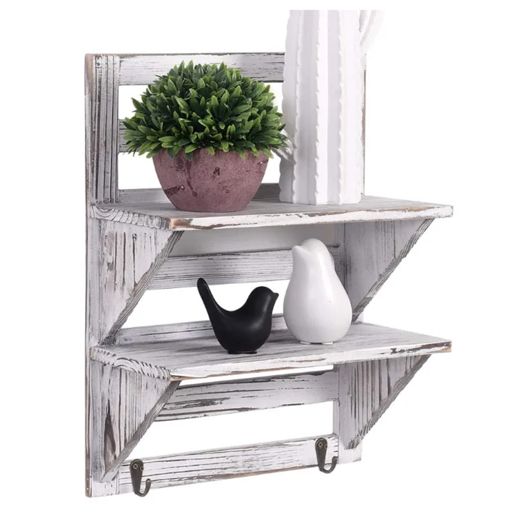 Decorative Hanging Shelf Organizer Rack Rustic Wood Wall Floating Shelves