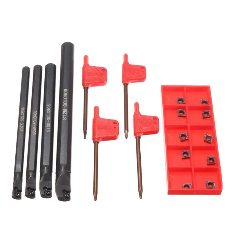 4 Set Of 7/8/10/12Mm Sclcr Lathe Boring Bar Turning Tool Holder+10Pcs Ccmt 0602 Carbide Insert Blades for Lathe Turning Machine
